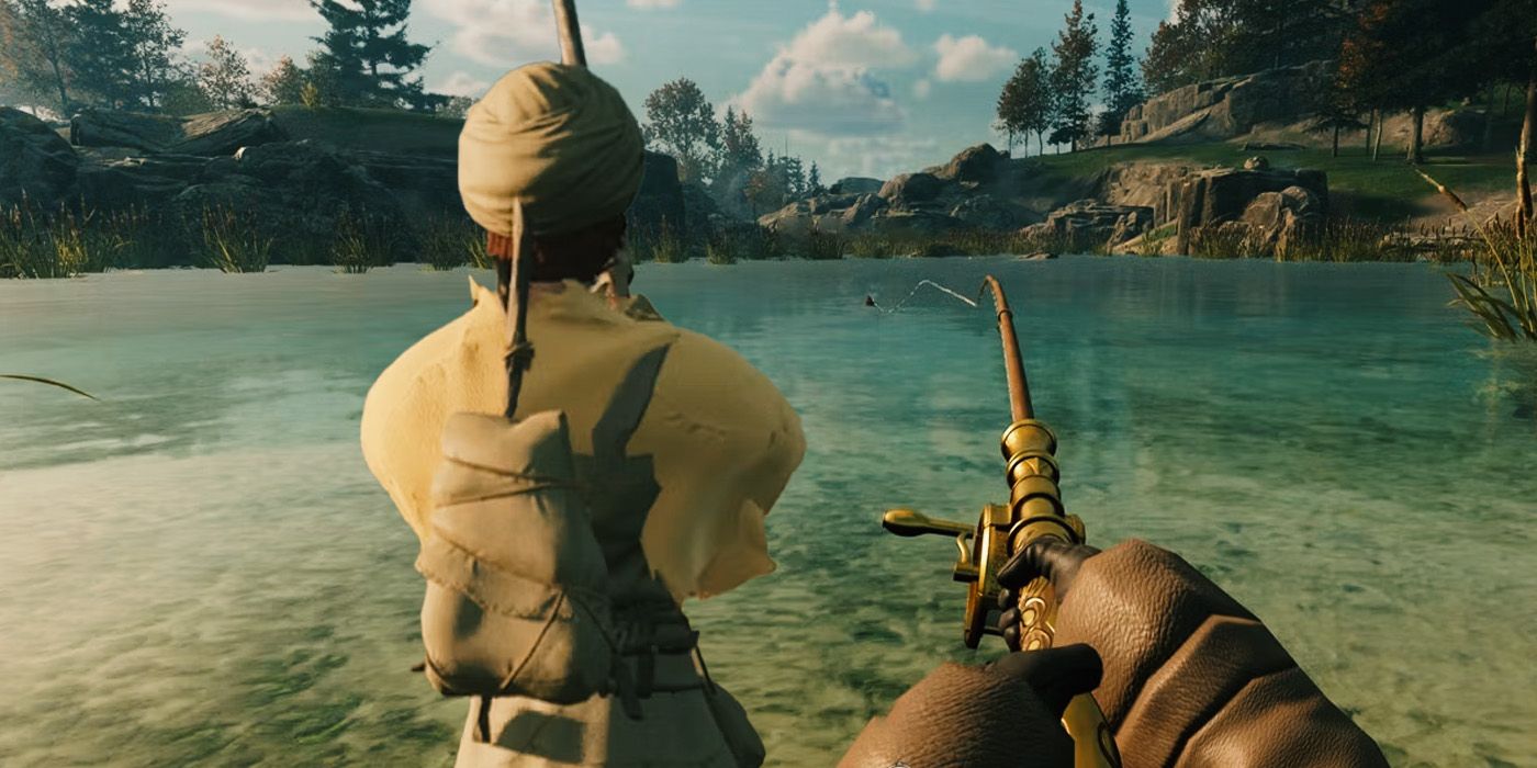 Character fishing with a fishing rod in Nightingale