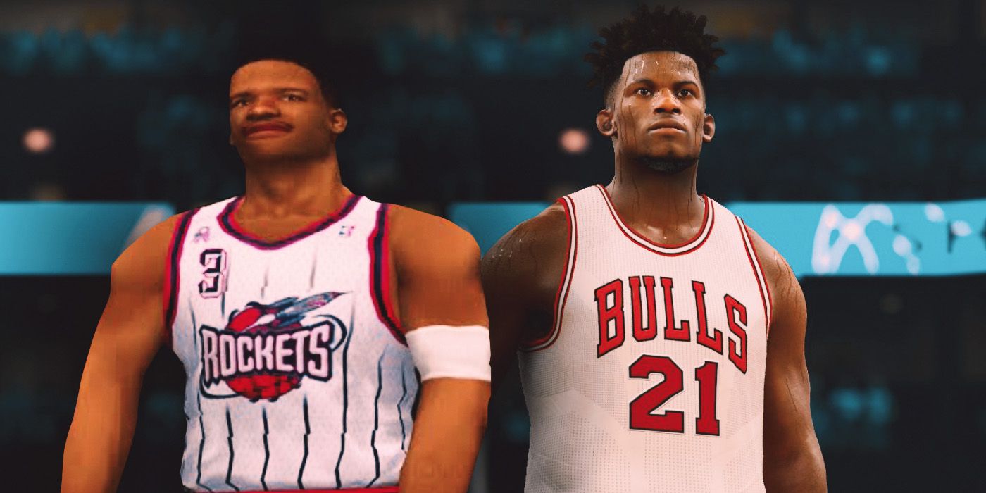 Characters from NBA 2K2 (2001) and NBA 2K17 (2016).