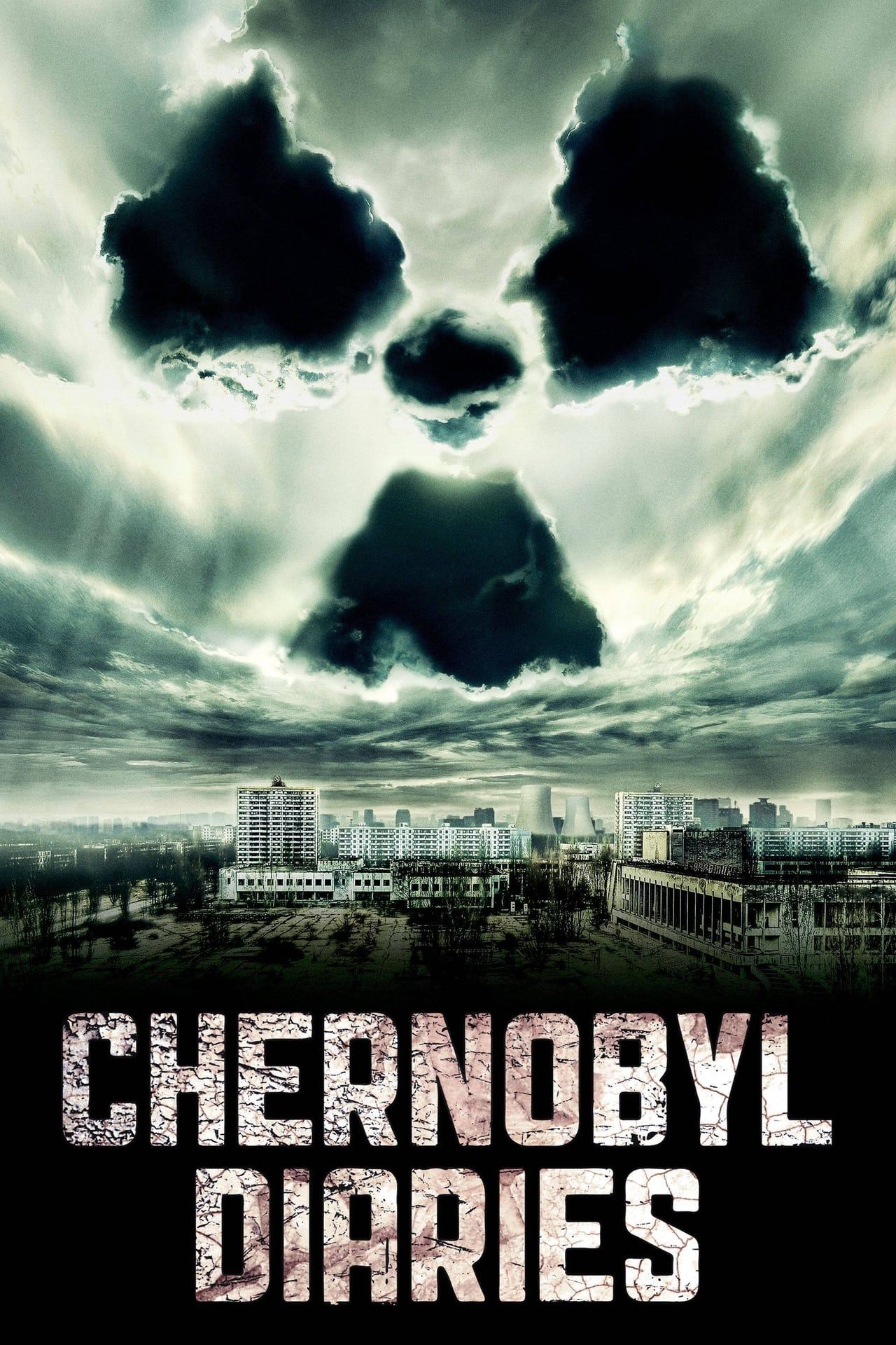 Chernobyl Diaries Movie Poster Showing a Radioactive Symbol in Clouds