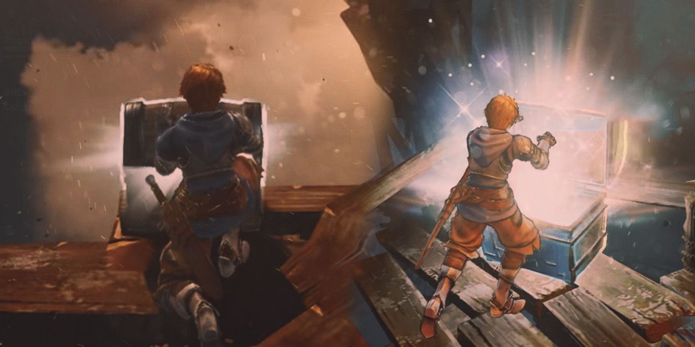 Gran opening one of many chests from Granblue Fantasy Relink
