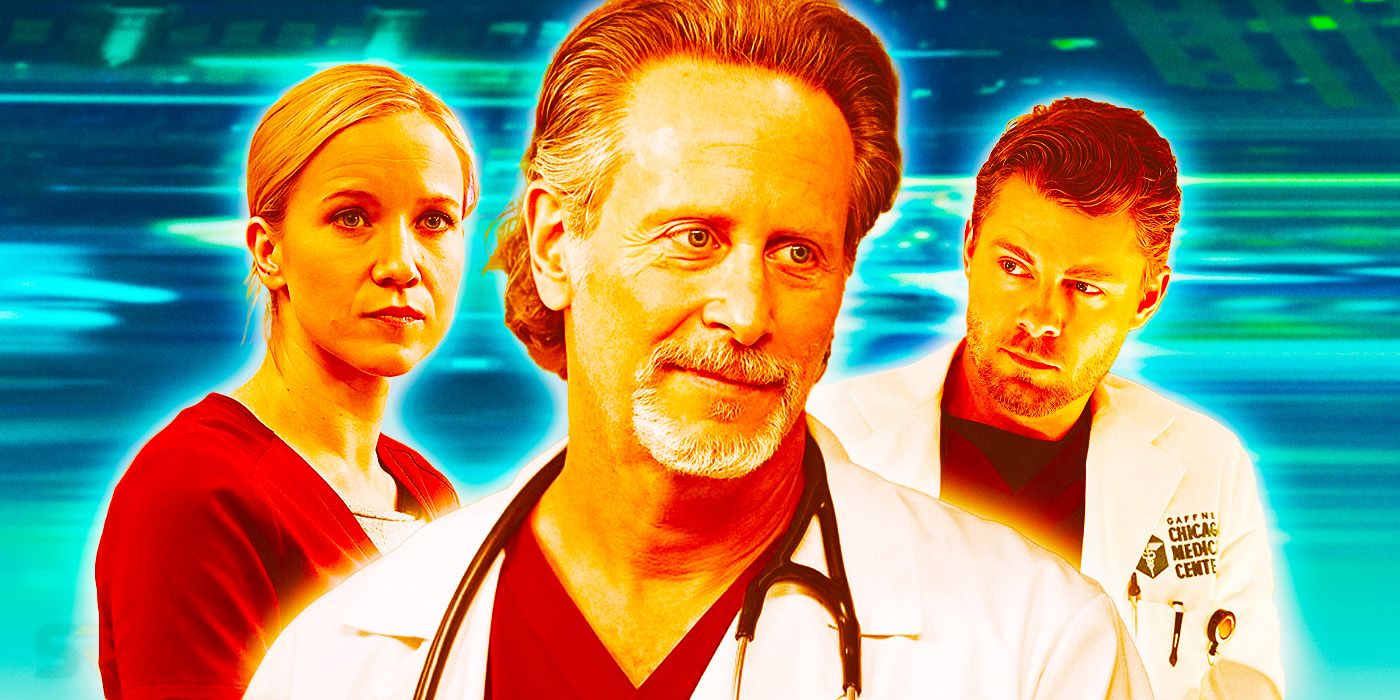 Jessy Schram as Dr. Hannah Asher, Steven Weber as Dr. Dean Archer, and Luke Mitchell as Dr. Mitchell Ripley in Chicago Med.