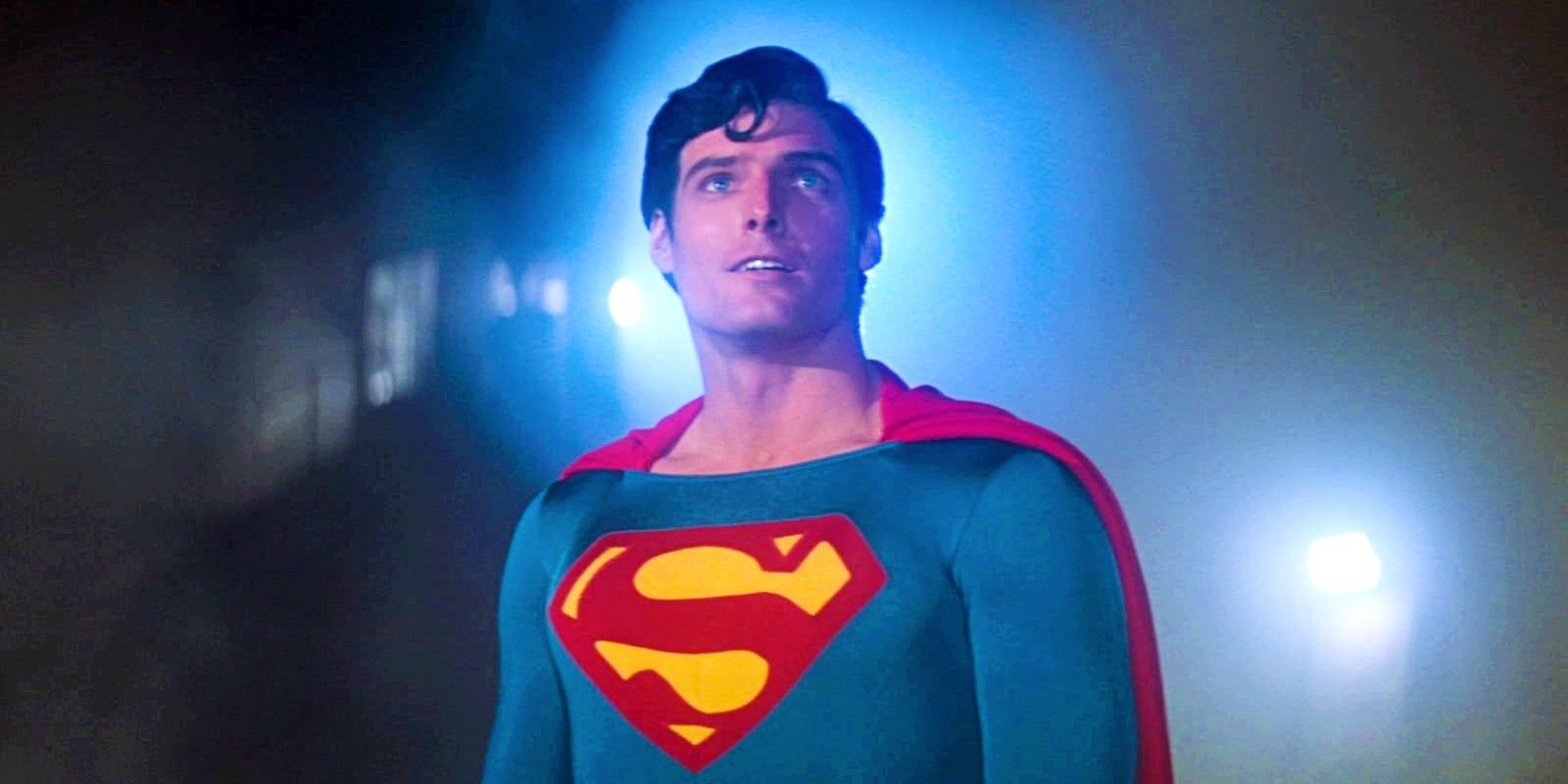 Christopher Reeve In Costume As Superman Staring Up Into The Sky In Superman 1978 Movie