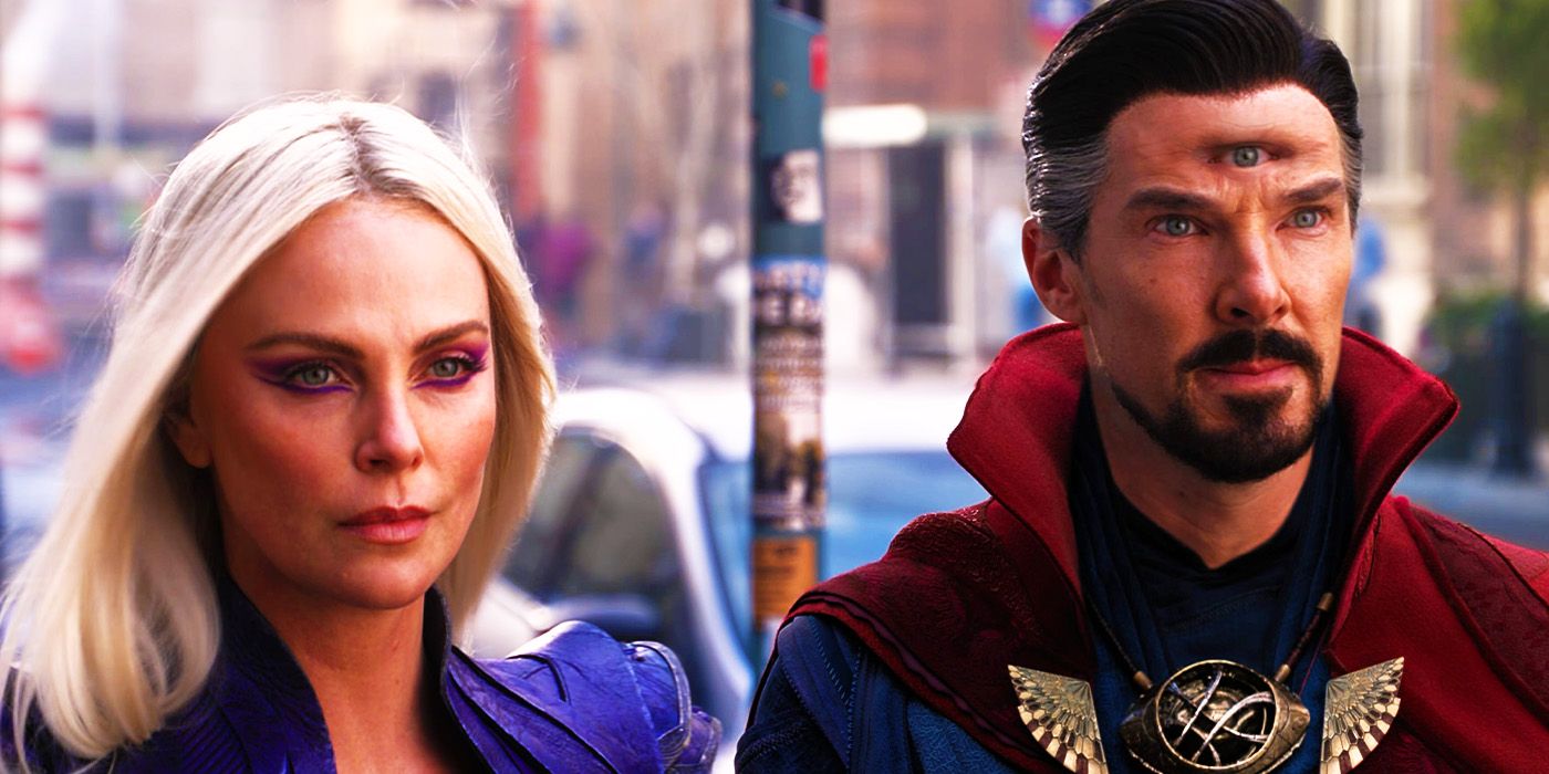 Clea and Doctor Strange with a third eye in Doctor Strange in the Multiverse of Madness