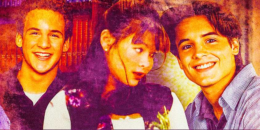 Collage of Cory Matthews (Ben Savage), Linda (Lindsay Price), and Eric Matthews (Will Friedl) in Boy Meets World