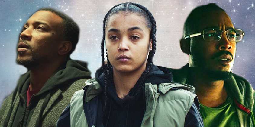 Collage of Dushane (Ashley Walters), Jaq (Jasmine Jobson), and Dris (Shone Romulus) in Top Boy.