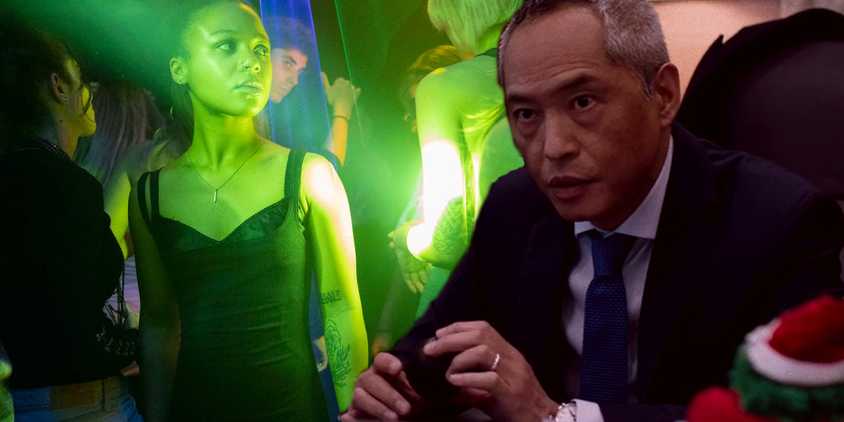 Collage of Eric (Ken Leung) and Harper (Myha'la Herrold) in Industry season 2 episode 5.