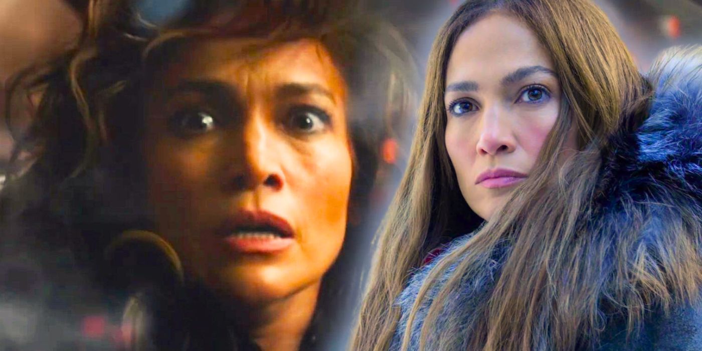 Collage of Jennifer Lopez in Netflix's The Mother and Atlas movies