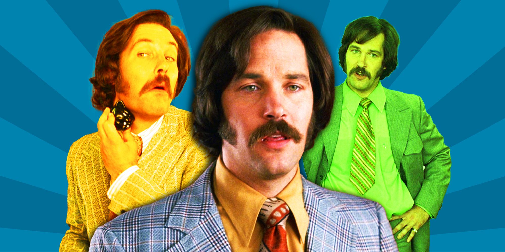 Collage of Paul Rudd as Brian Fantana in Anchorman- The Legend of Ron Burgundy