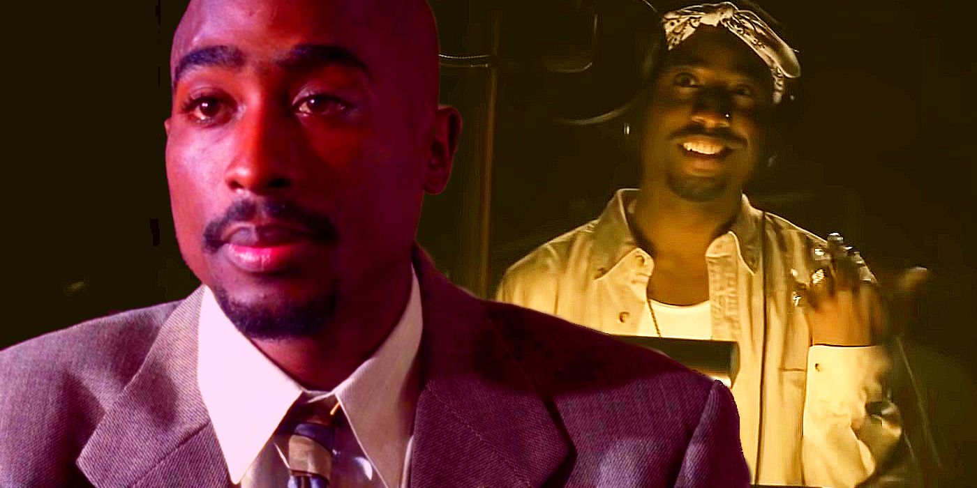 Collage of Tupac as Jake in Gang Related and Marcc Rose as Tupac in Straight Outta Compton.