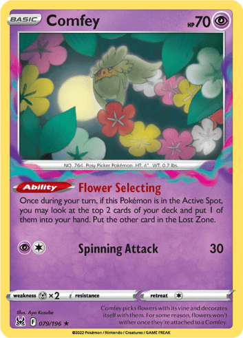 A Comfey card from Pokemon TCG Lost Origin.