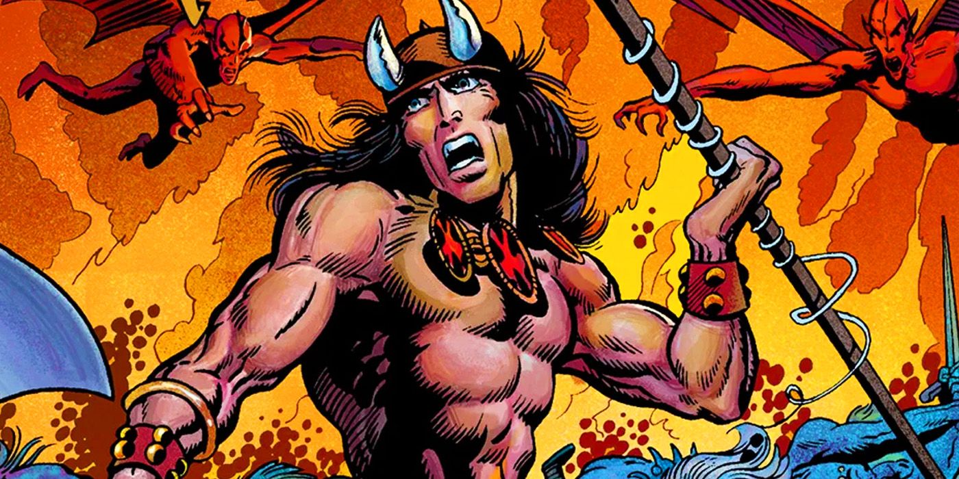 Conan the Barbarian fighting demons in Marvel Comics