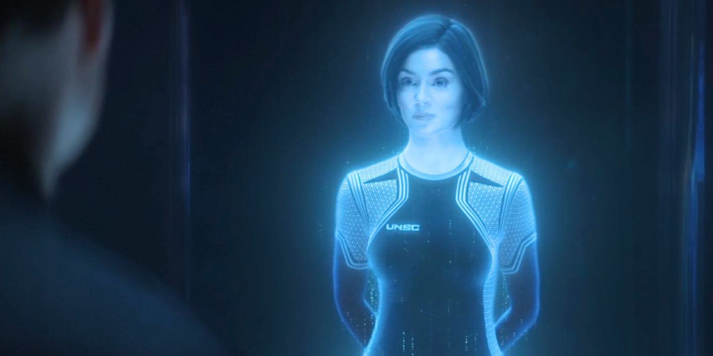 Cortana (Jen Taylor) speaks with Ackerson (Joseph Morgan) in Halo season 2