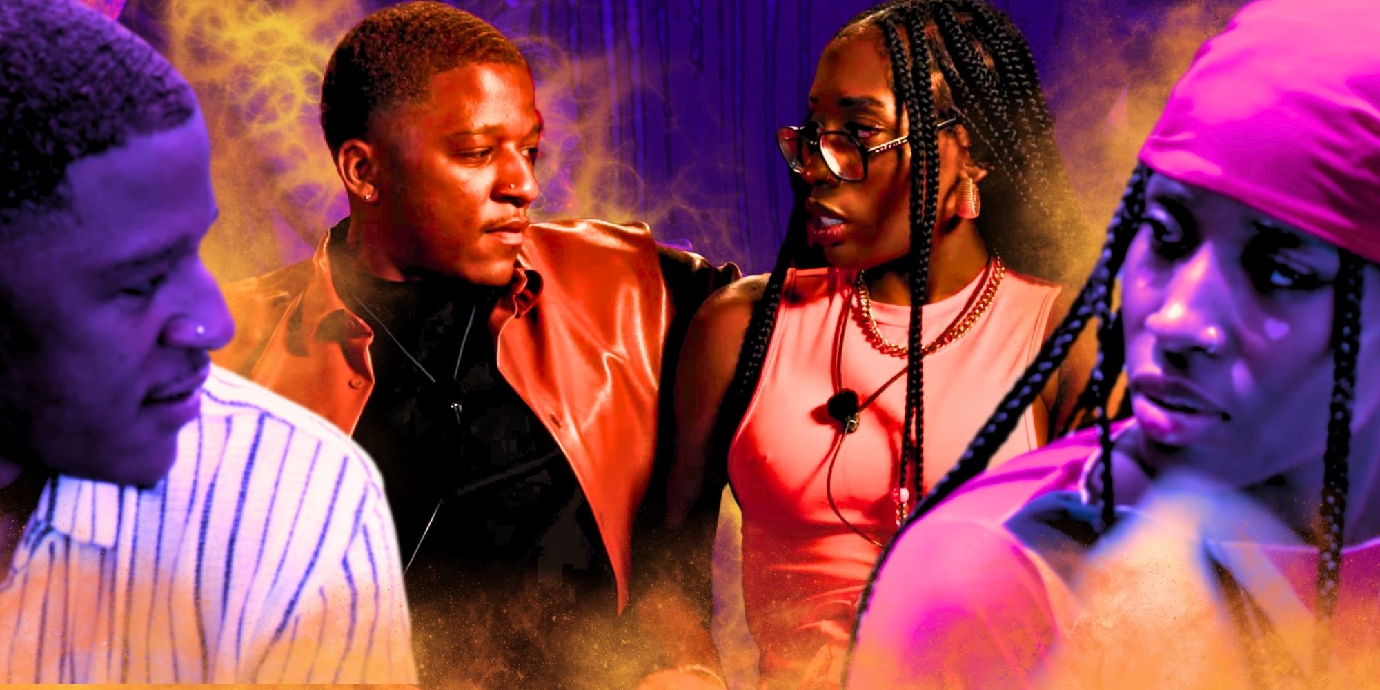 Montage of Couple To Throuple’s Sean & Brittne looking at each other with serious expressions