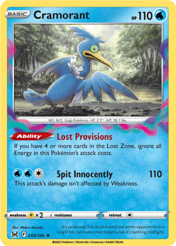A Cramorant card from Pokemon TCG Lost Origin.