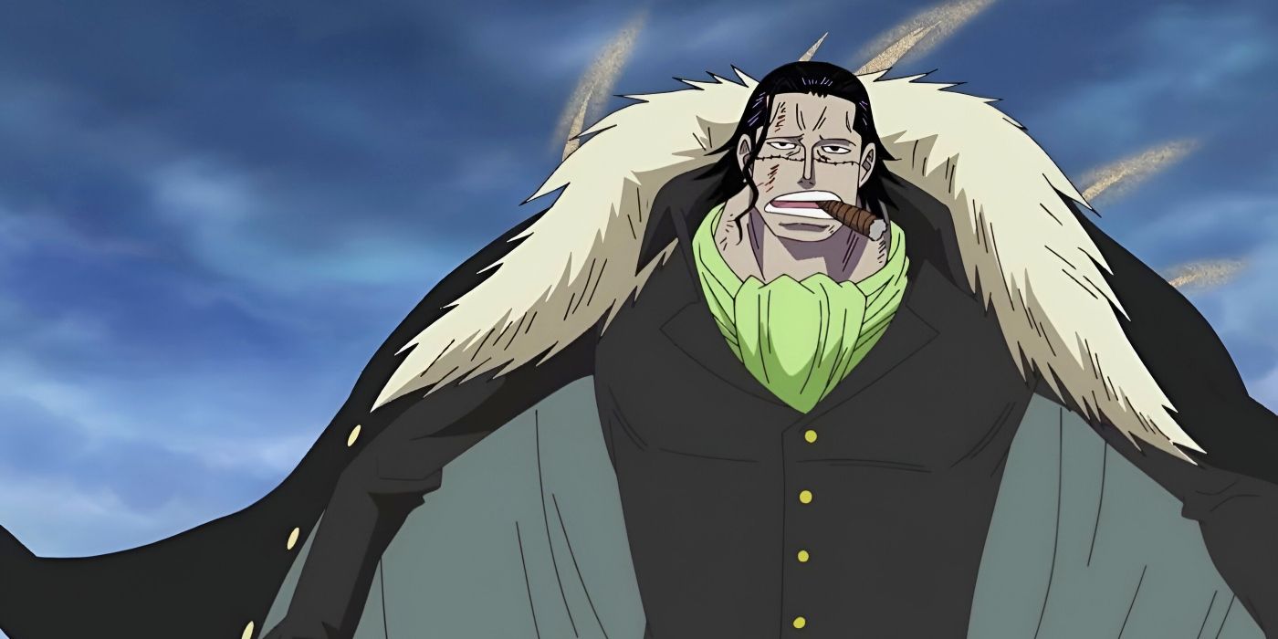 Crocodile with his iconic look from the Summit War Saga in One Piece.