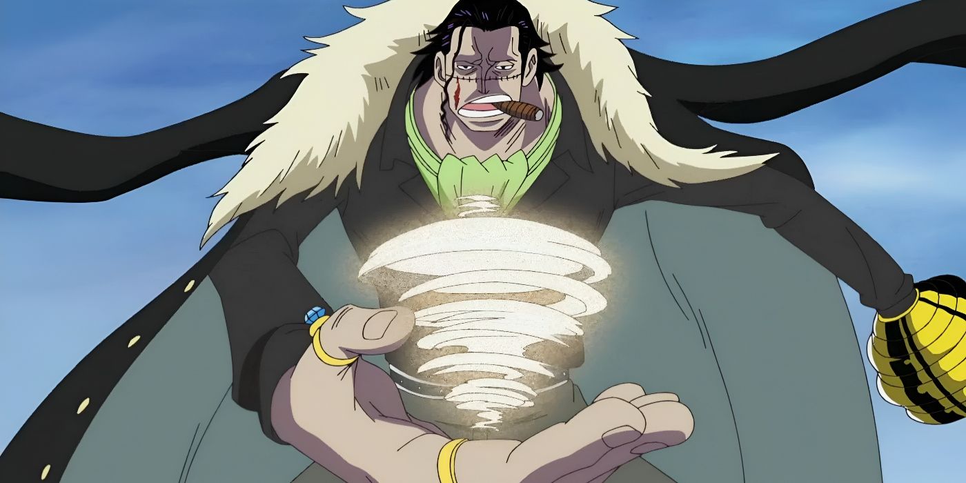 Crocodile creates a twister from sand at Marineford in One Piece.