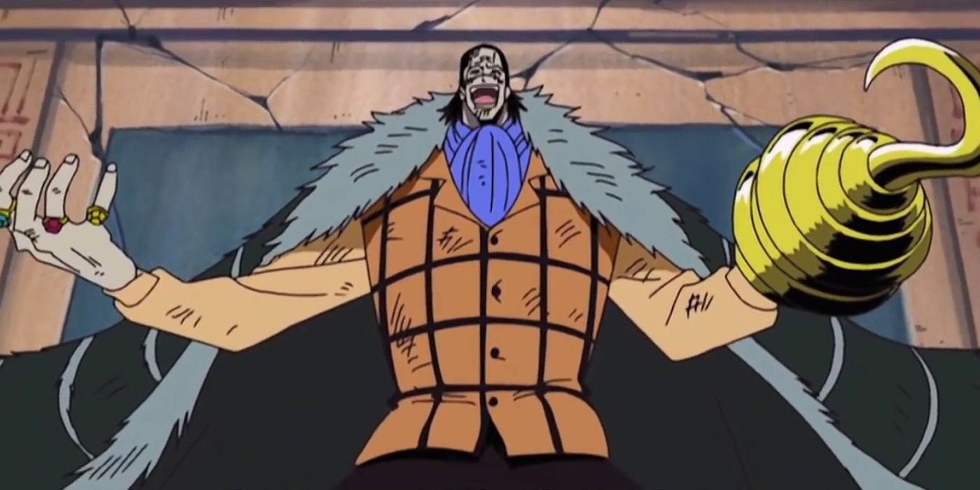 Crocodile laughs in his fight with Luffy in One Piece.