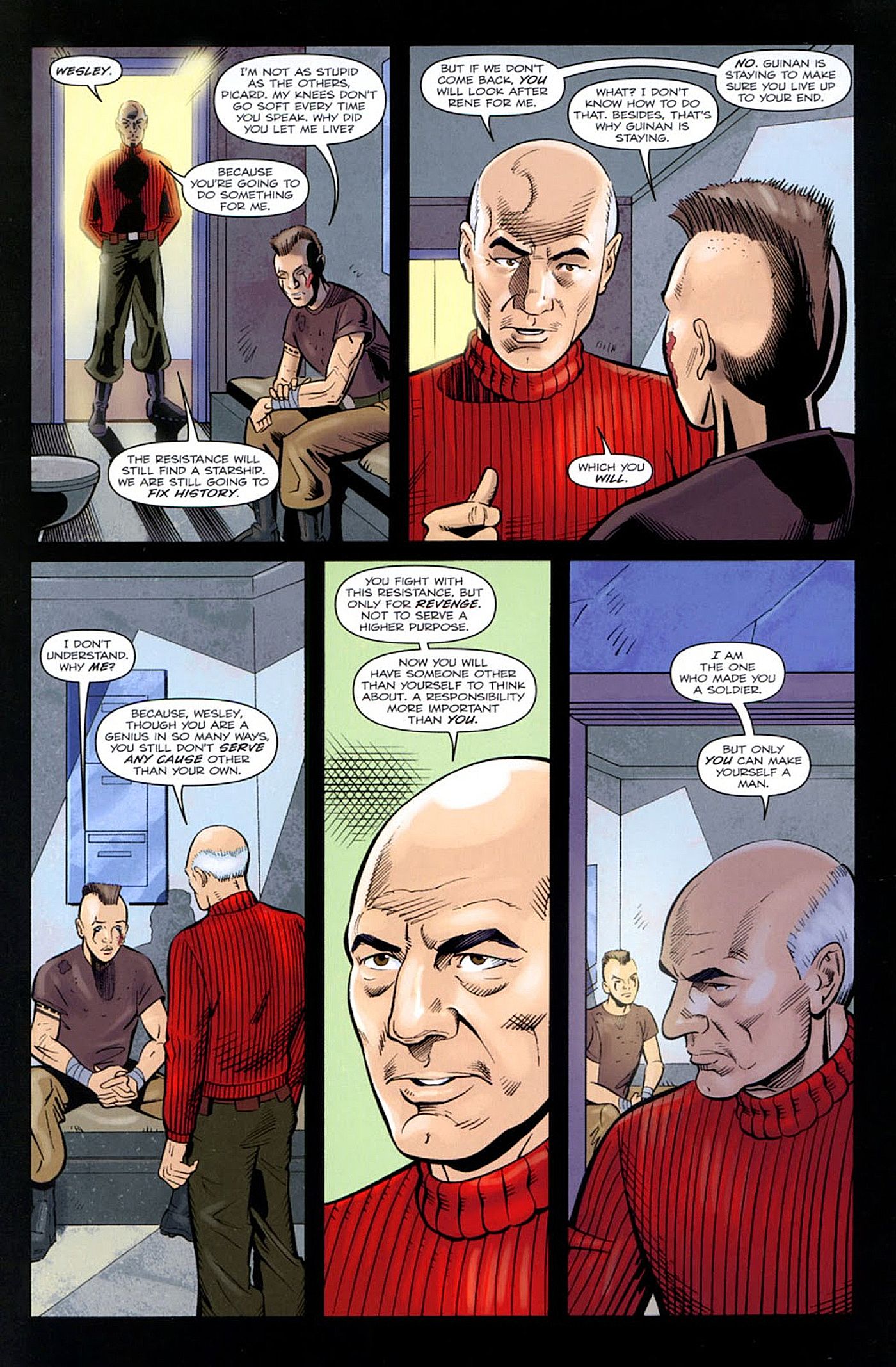 página de Star Trek: The Last Generation, Picard visita Wesley na prisão e o incumbe de cuidar de seu sobrinho Rene