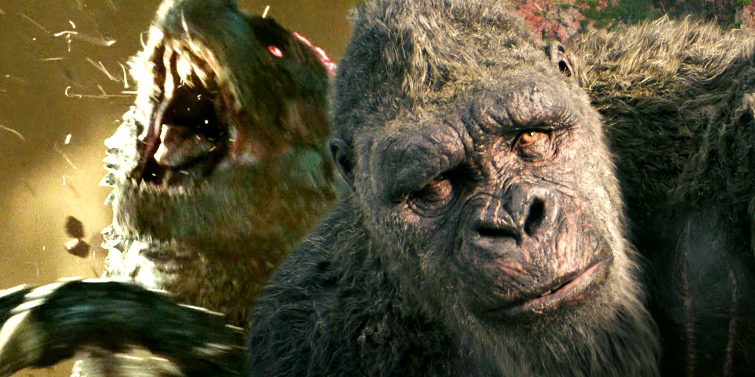 Custom image of Godzilla screaming and a sad Kong in The New Empire trailer