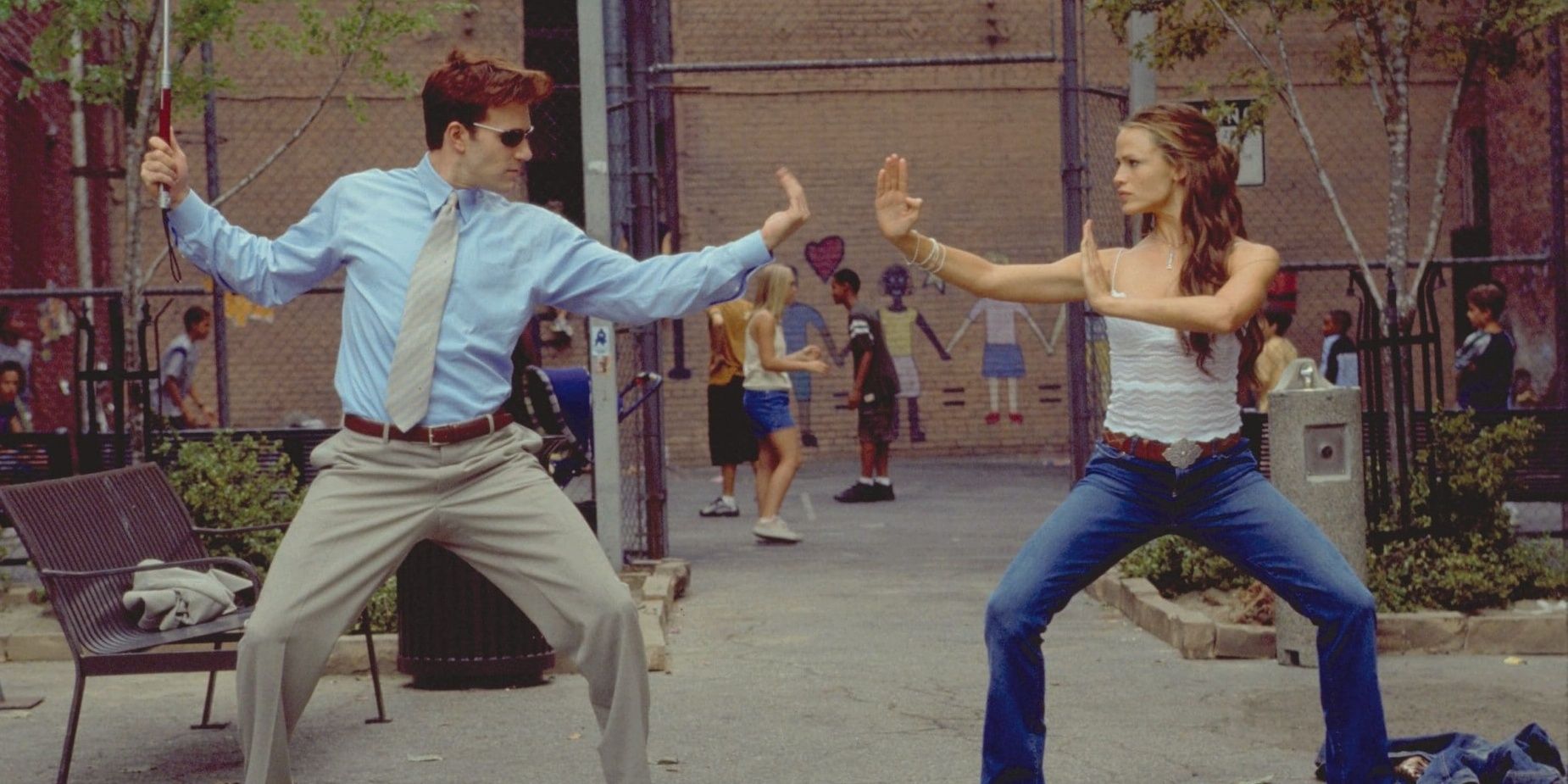 Daredevil and Elektra fight at a playground in Daredevil (2003)