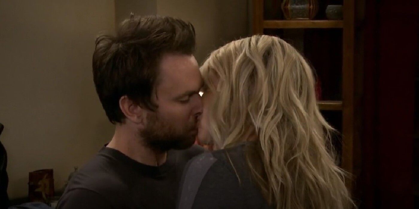 Dee and Charlie kiss in It's Always Sunny in Philadelphia The Gang Misses the Boat