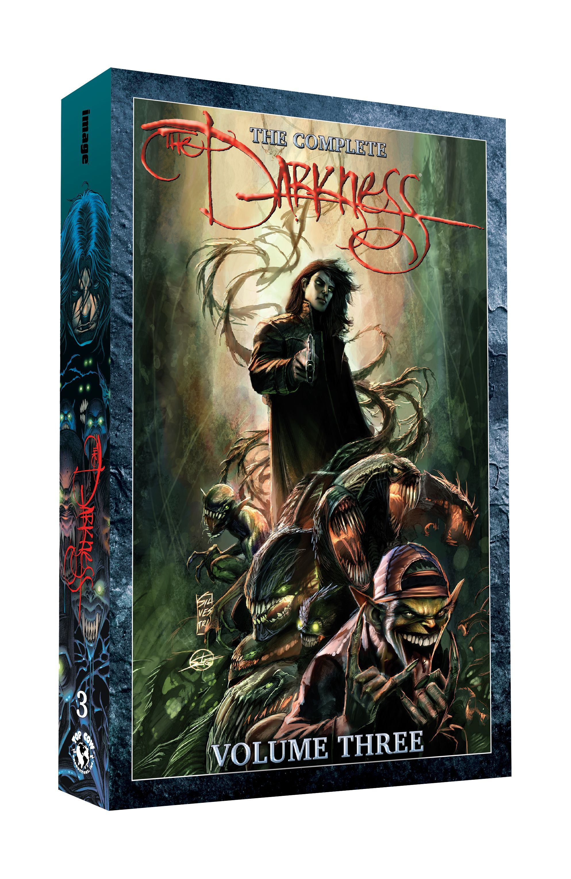 Darkness Complete Collection Volume 3 Cover: a man in dark clothes poses among monsters.