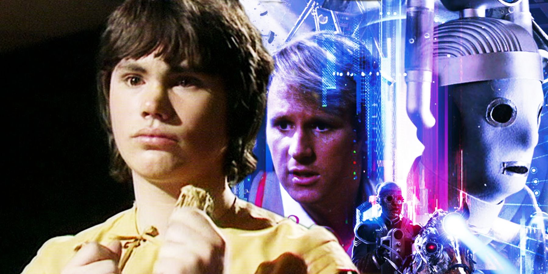 Adric, o Quinto Doutor e um Cyberman Mondasiano