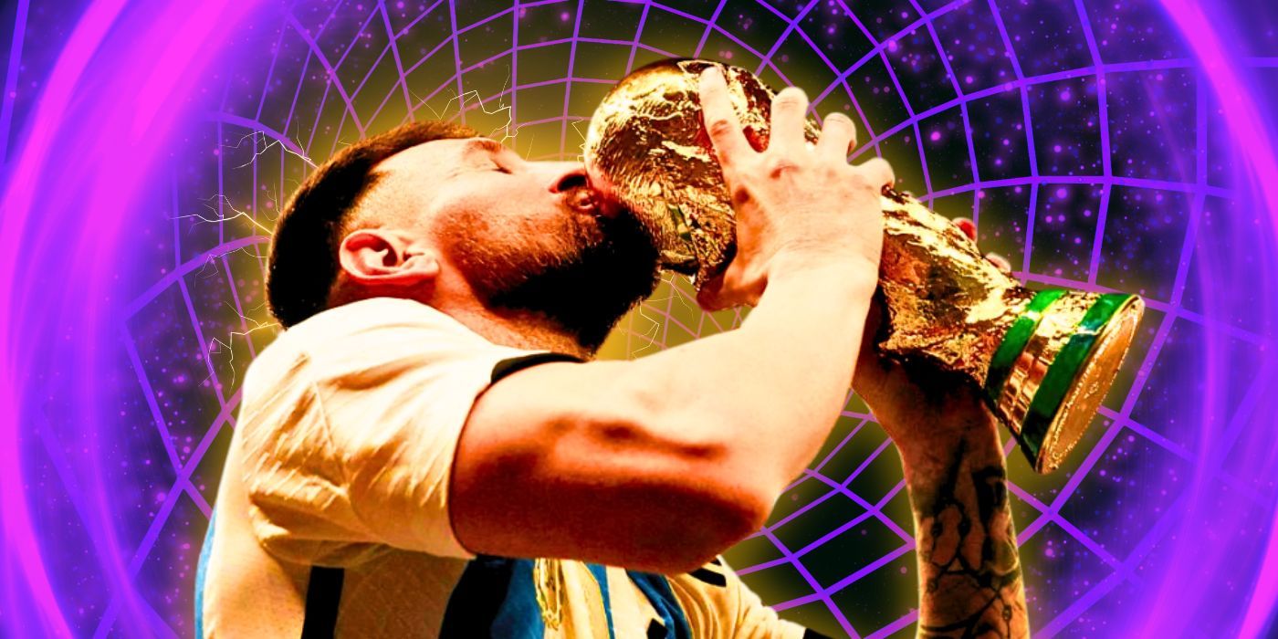 Custom image of Lionel Messi kissing the World Cup