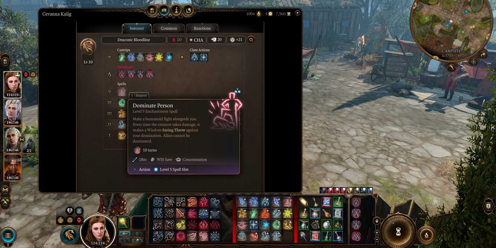 Dominate Person is a sorcerer concentration spell in Baldur's Gate 3