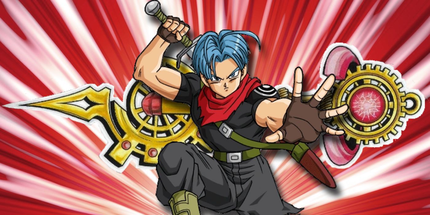 Dragon Ball: Future Trunks in front of the Key Sword from Super Dragon Ball Heroes.
