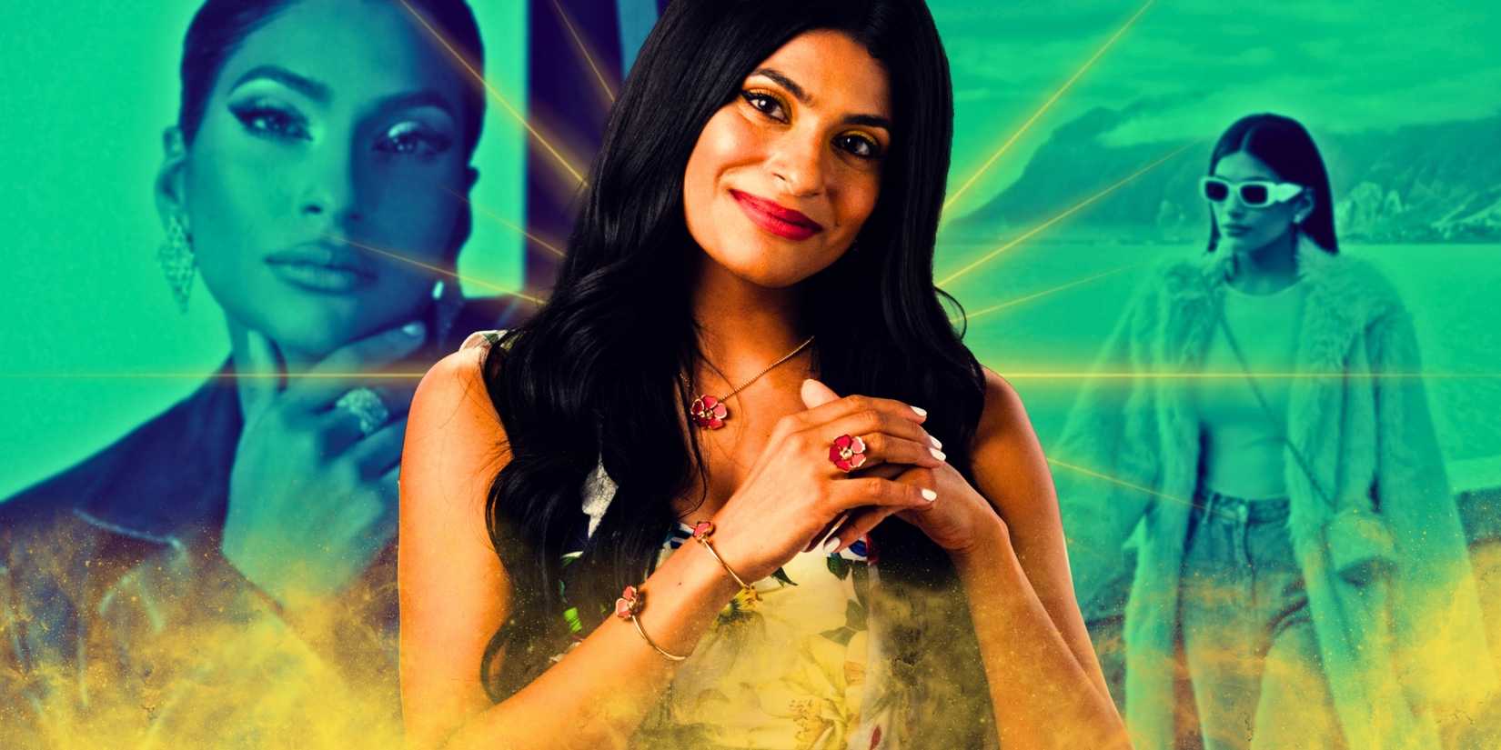 Dubai Bling Farhana Bodi montage looking serious and smiling respectively