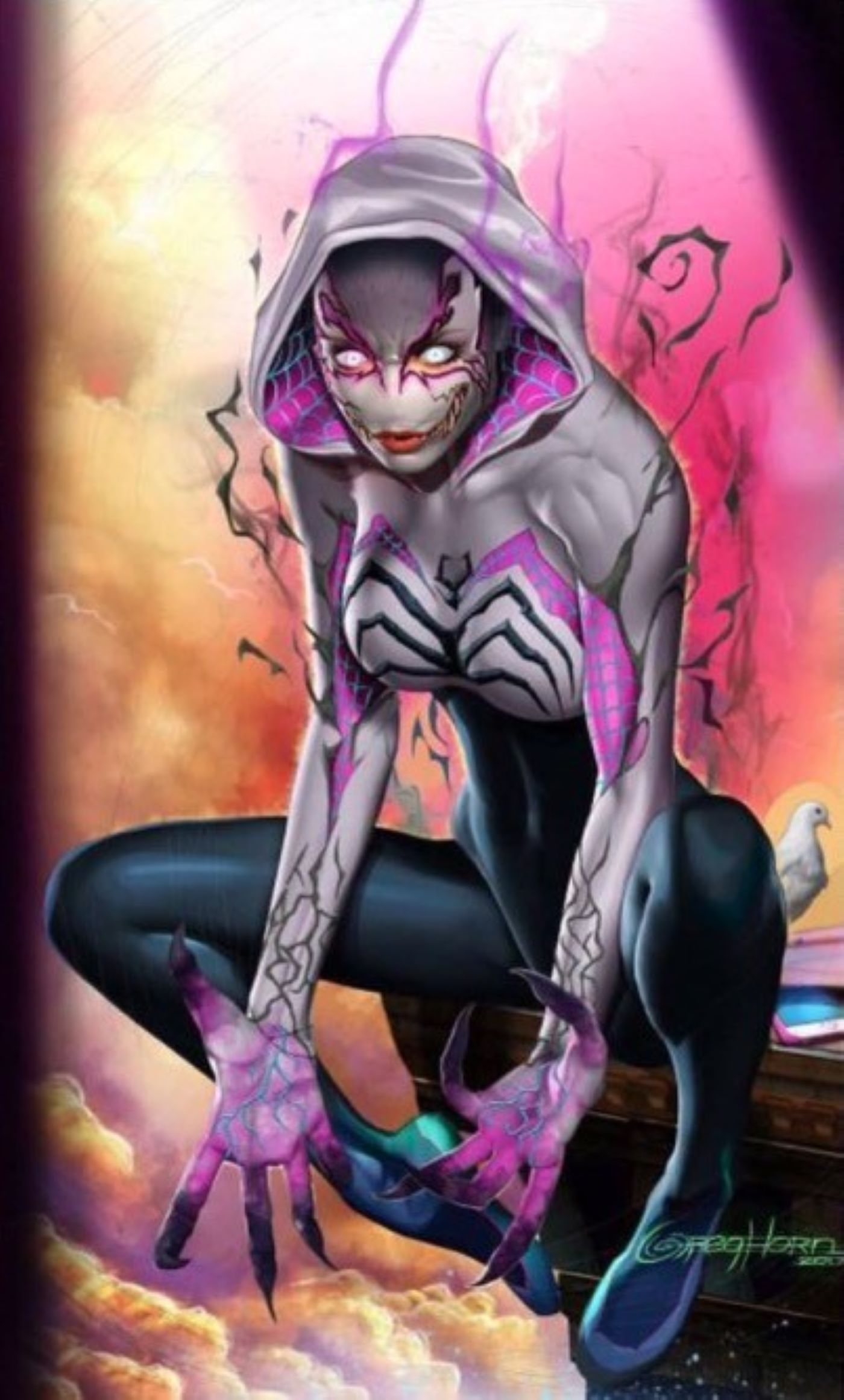 Edge of the Venomverse # 1 Variante Greg Horn SDCC apresentando Anti-Gwenom, também conhecido como Ghost Spider, também conhecido como Gwen Stacy