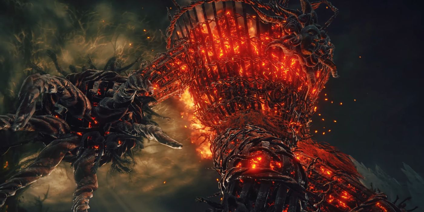 A Fire Cage Boss from the Elden Ring DLC.