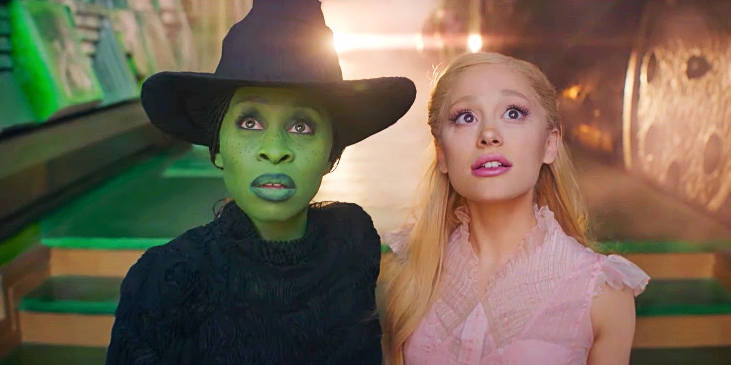 Elphaba (Cynthia Erivo) e Glinda (Ariana Grande) olhando para Wicked