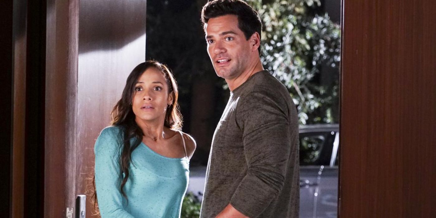 Ernesto Falta (Cristián de la Fuente) and Rosie (Dania Ramirez) holding hands and looking surprised in Devious Maids. - Fans Won't Get A Good Answer To Marisol's Disappearance - Devious Maids Ended On A Massive Cliffhanger