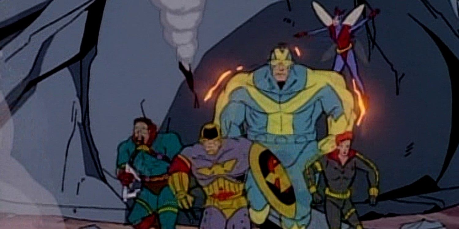 evil avengers (giant man, wasp, captain America, black widow) in x-men the animated series