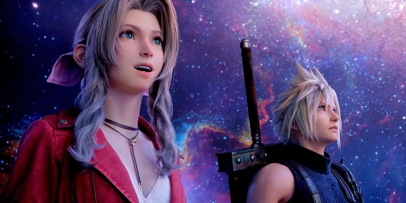 Cloud e Aerith de Final Fantasy 7 Rebirth olham para as estrelas.