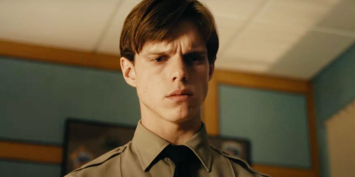 Finn Bennett frowning as Pete Prior in True Detective Night Country