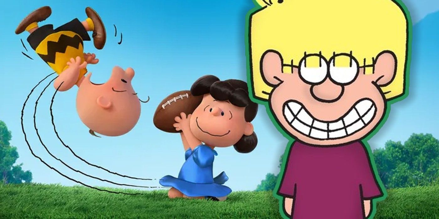 foxtrot character stood in front of peanuts football gag