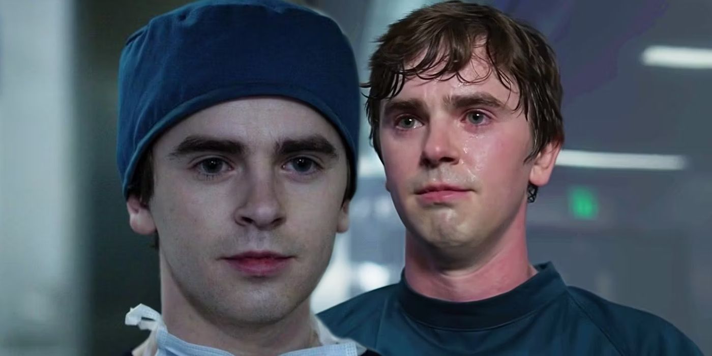 Freddie Highmore as Shaun getting ready for surgery next to Shaun having a breakdown in The Good Doctor.