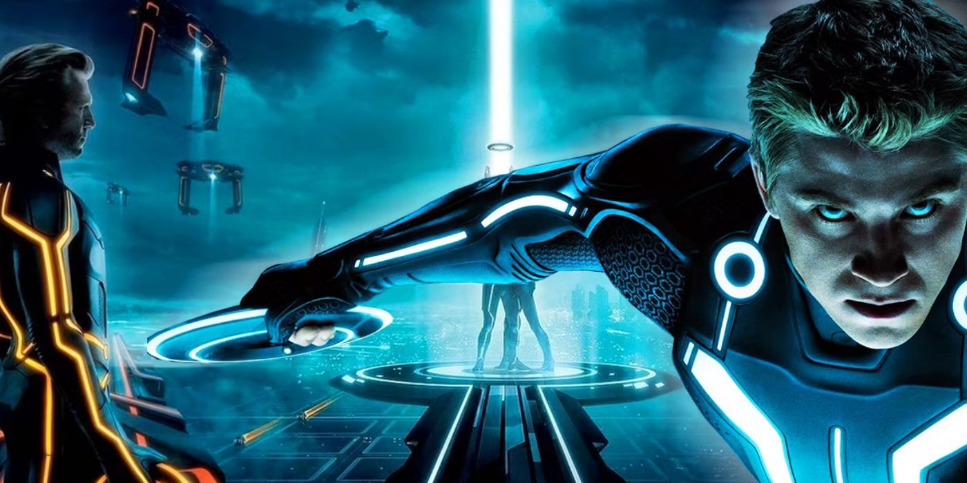 Garrett Hedlund and Jeff Bridges as Sam and Flynn in Tron Legacy