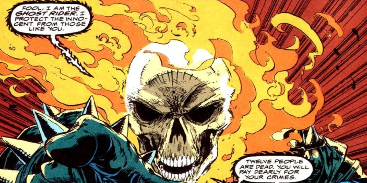 Ghost Rider explicando que seu propósito é proteger os inocentes. 