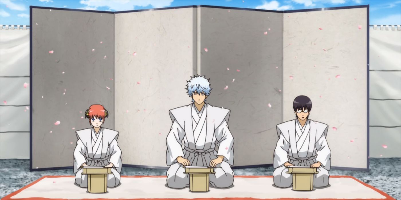 Gintama We're Sorry Episode showing the character's sitting together.