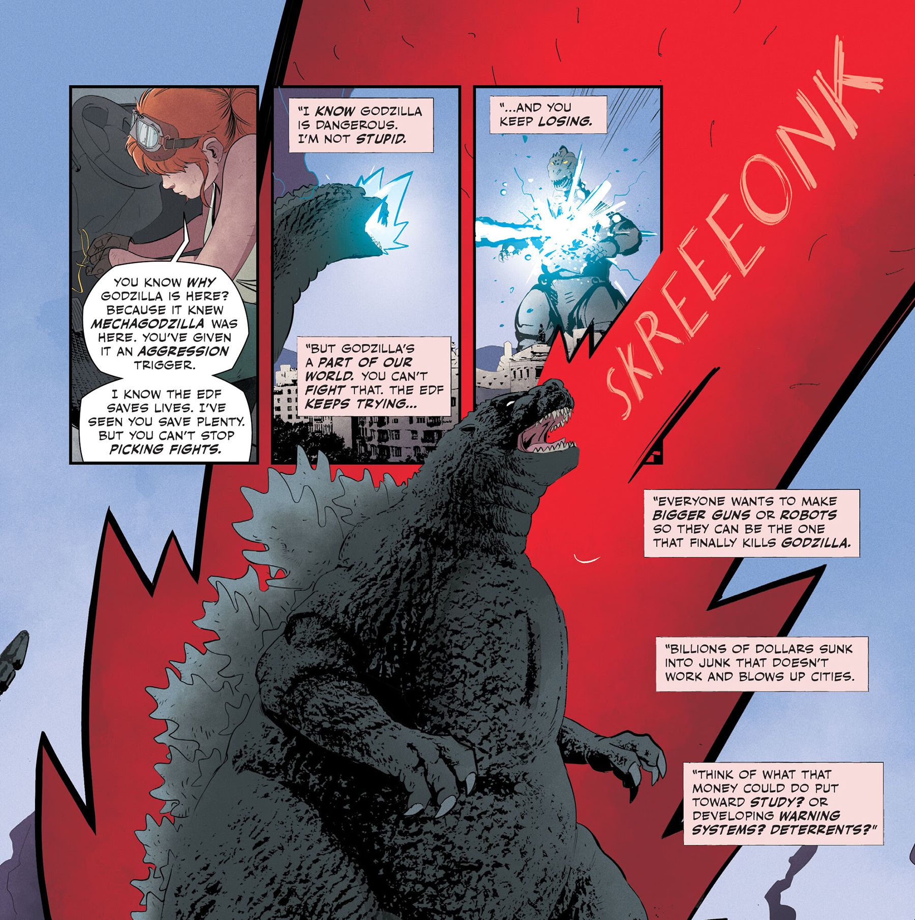 Godzilla Valentine's Day Special, Godzilla roars in the background; Piper details why she doesn't like the EDF