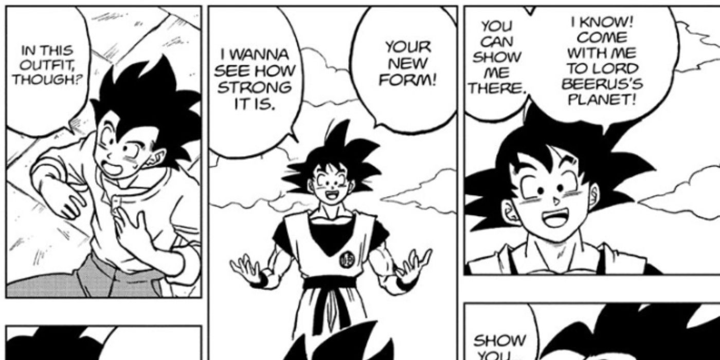 Goku expressing interest in the power levels of his children in Dragon Ball Super.