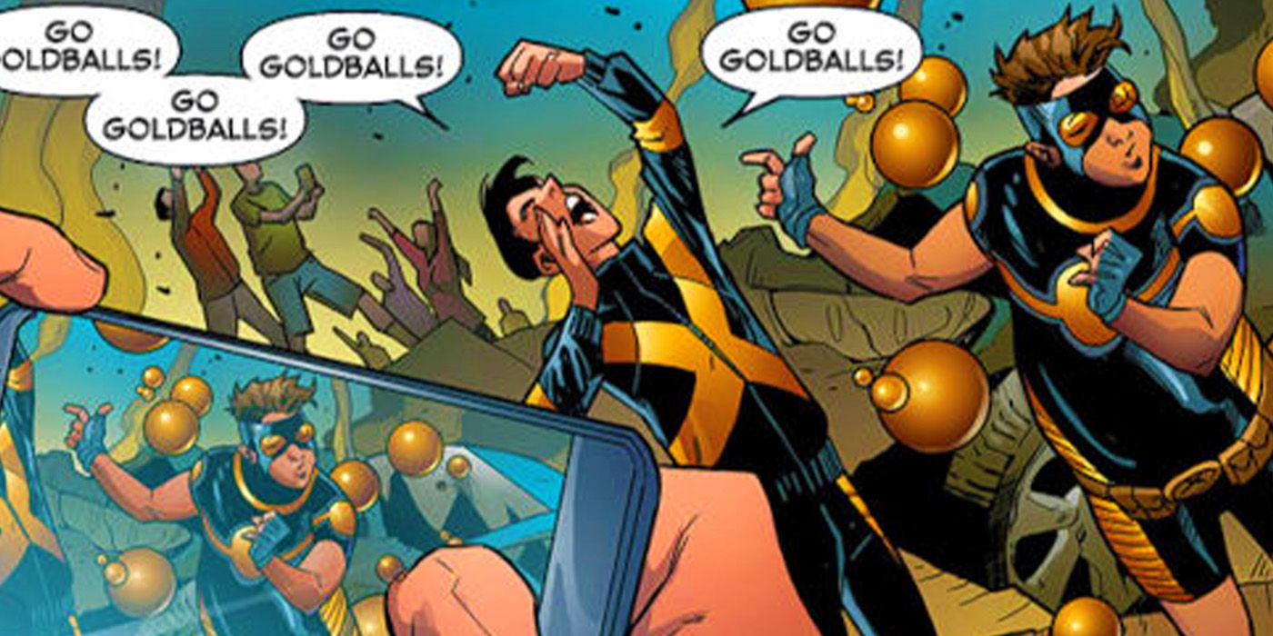 Goldballs sendo aplaudidas e filmadas na Marvel Comics