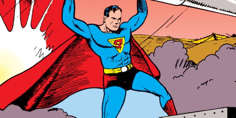 Golden Age Superman lifting a heavy object in the Golden Age DC comics