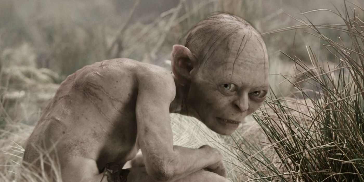 Gollum (Andy Serkis) looking over his shoulder suspiciously in The Lord of the Rings: The Two Towers.