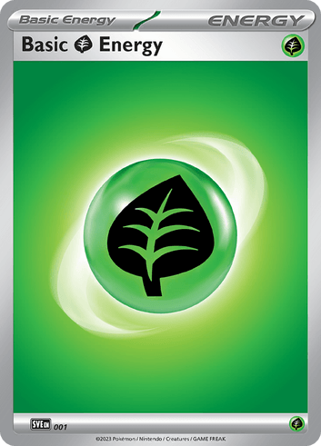 A Basic Grass Energy card from Pokemon TCG.