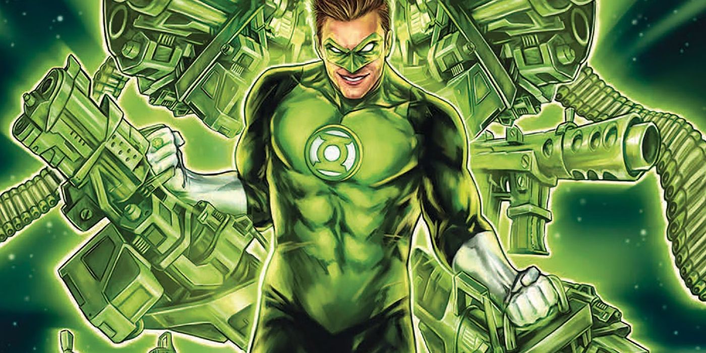 Green Lantern Armed with Constructs in a DC comic